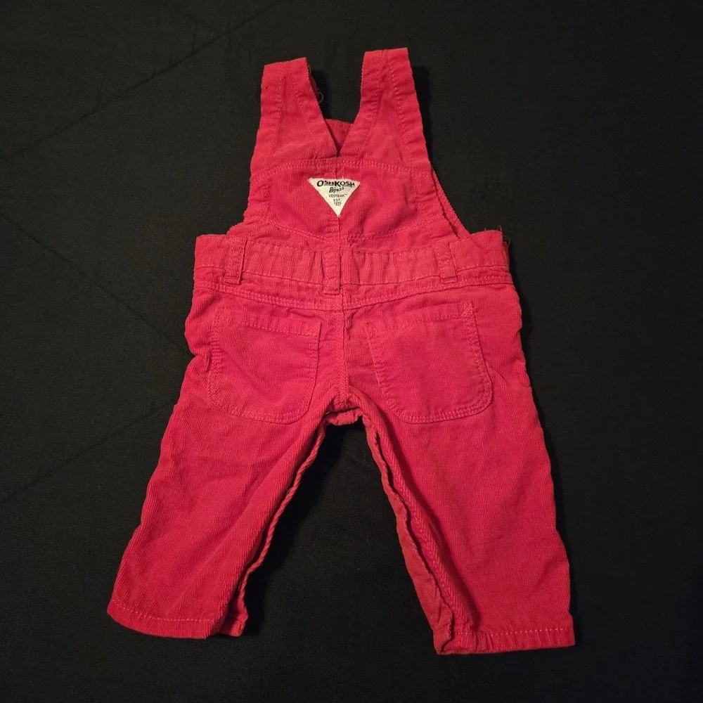 OshKosh B'gosh Overalls Girls 0-3 Months Red Corduroy 100% Cotton Ribbon Bow